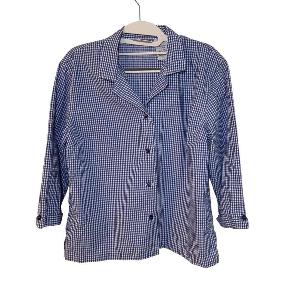 Vintage Erika & Co Blue White Gingham Button Up Cottagecore Top L Grandmacore